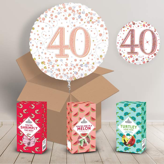 40th Birthday Sweet Box and Inflated Helium Balloon Gift Package in Rose Gold image 2